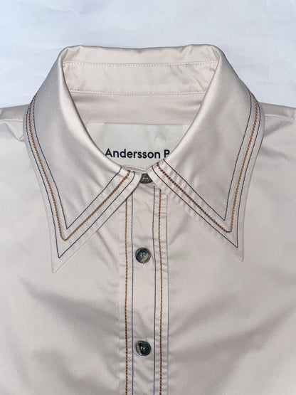 Ivory Embroidered Collar Shirt | Size XS
