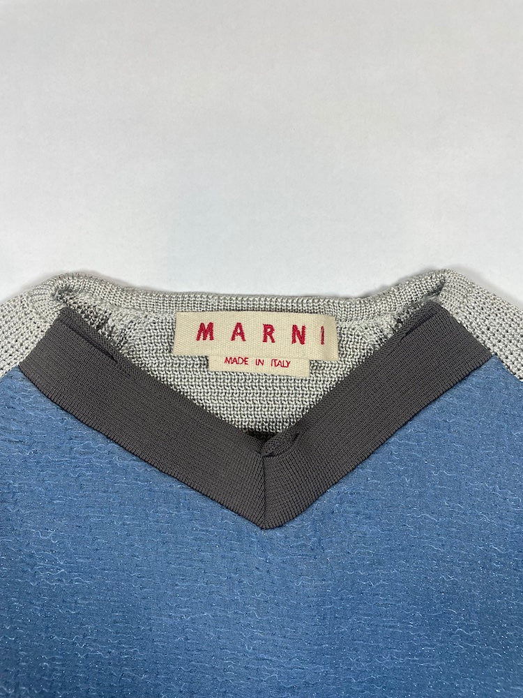 *RUNWAY* S/S 2008 Grey Short Sleeve Knit Blue Panel Top | IT38 UK6 US2 XS-S