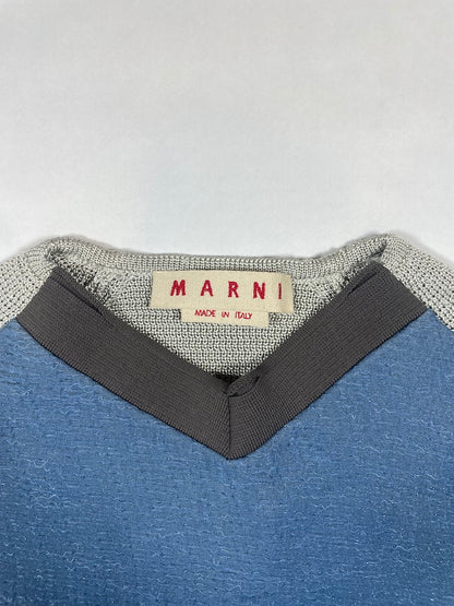 *RUNWAY* S/S 2008 Grey Short Sleeve Knit Blue Panel Top | IT38 UK6 US2 XS-S