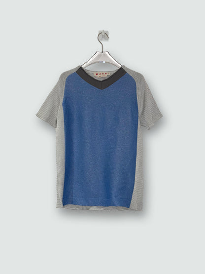 *RUNWAY* S/S 2008 Grey Short Sleeve Knit Blue Panel Top | IT38 UK6 US2 XS-S