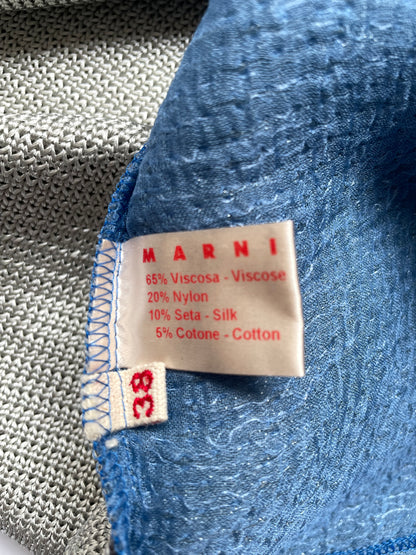 *RUNWAY* S/S 2008 Grey Short Sleeve Knit Blue Panel Top | IT38 UK6 US2 XS-S