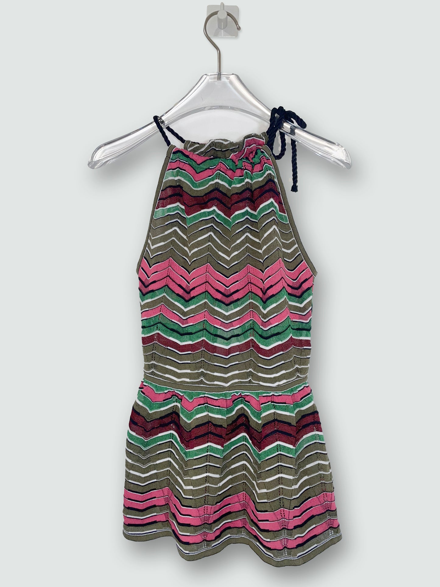 Chevron and Stripe Pink, Green, Black & White Halter Top | Size IT38