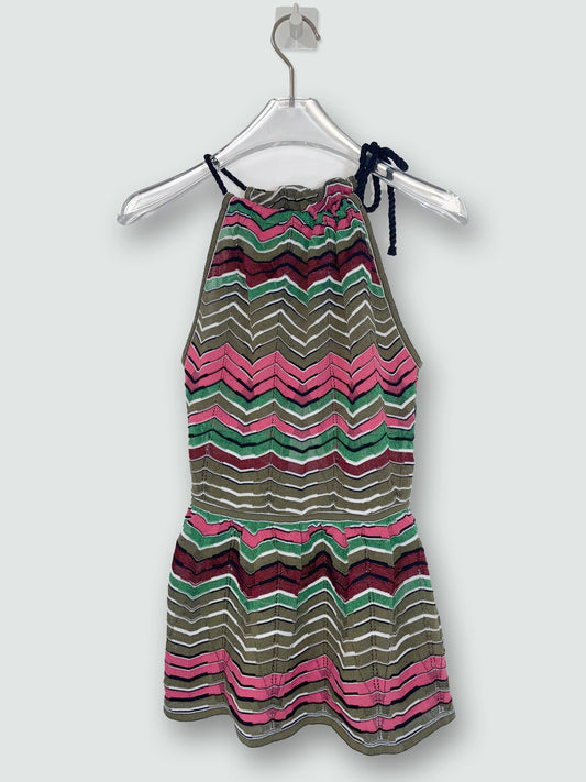 Chevron and Stripe Pink, Green, Black & White Halter Top | Size IT38