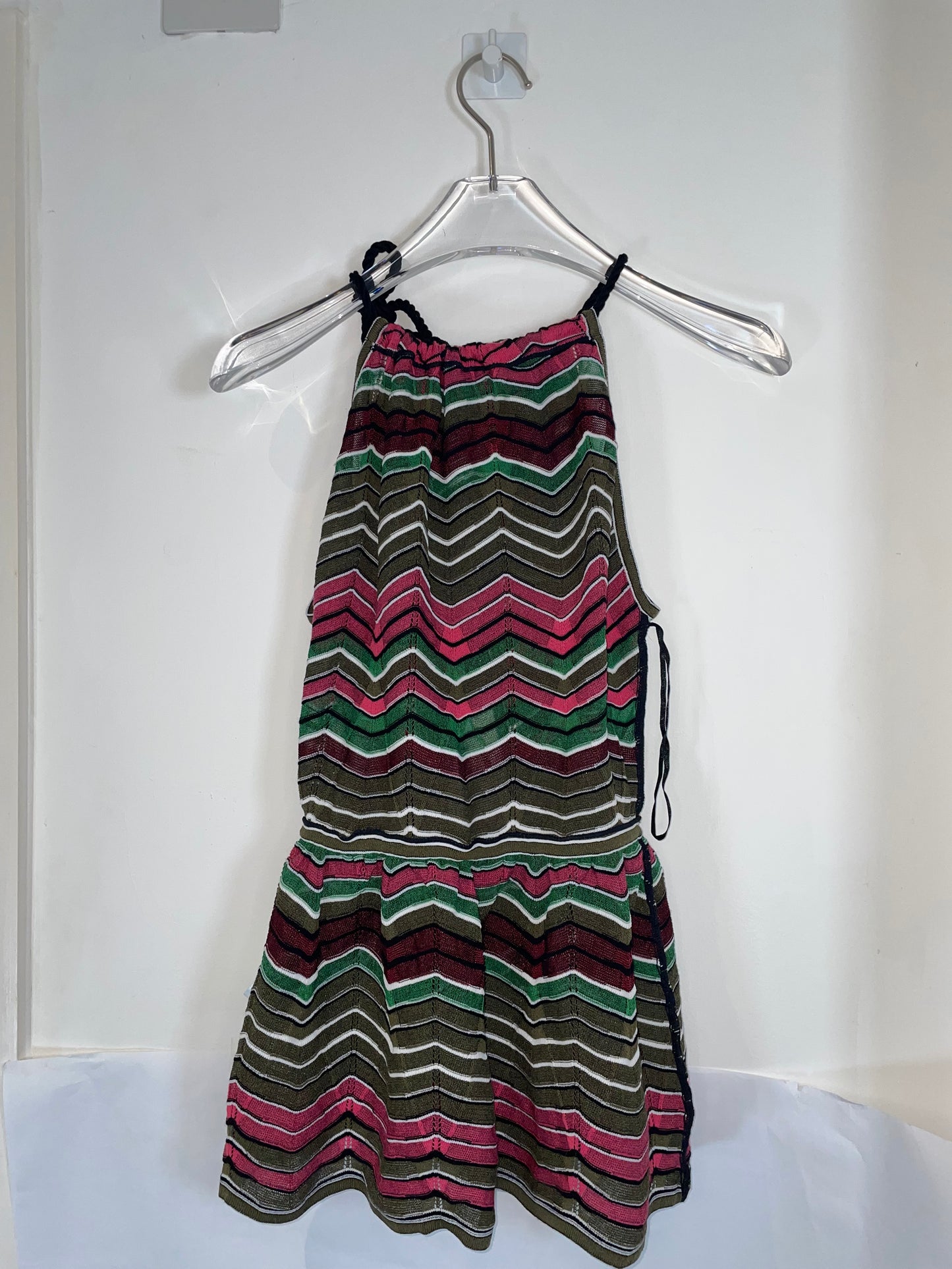Chevron and Stripe Pink, Green, Black & White Halter Top | Size IT38