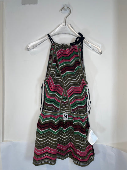 Chevron and Stripe Pink, Green, Black & White Halter Top | Size IT38