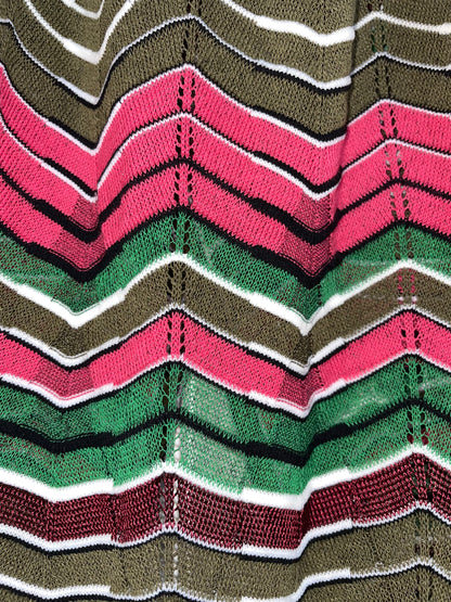 Chevron and Stripe Pink, Green, Black & White Halter Top | Size IT38