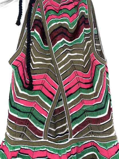Chevron and Stripe Pink, Green, Black & White Halter Top | Size IT38