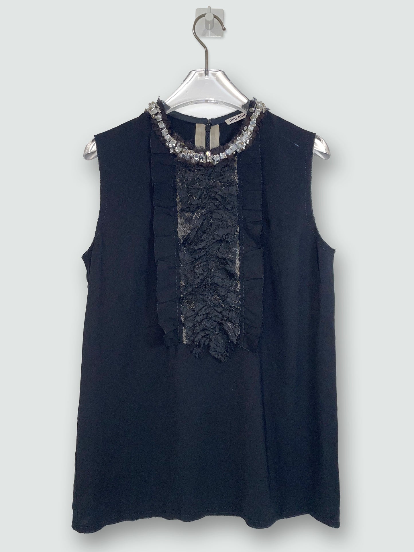 Black Lace Ruffle Embellish Detail Lolita Gothic Top | Sz IT 38 XSmall