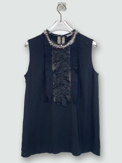 Black Lace Ruffle Embellish Detail Lolita Gothic Top | Sz IT 38 XSmall