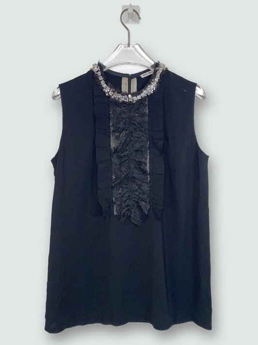 Black Lace Ruffle Embellish Detail Lolita Gothic Top | Sz IT 38 XSmall