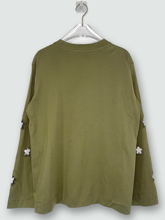 Olive Green Flower Cut Out Long Sleeve Tshirt | Size Large