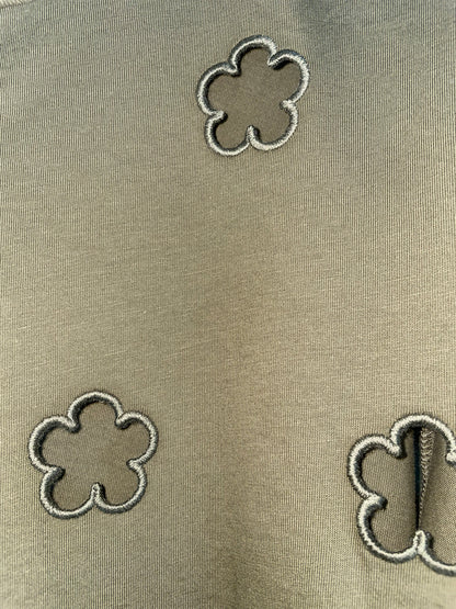 Olive Green Flower Cut Out Long Sleeve Tshirt | Size Large