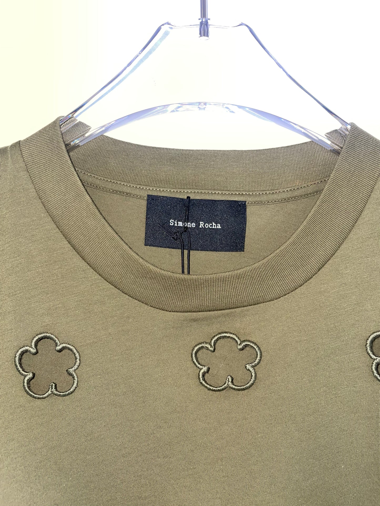 Olive Green Flower Cut Out Long Sleeve Tshirt | Size Large