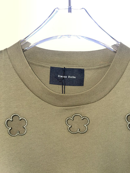 Olive Green Flower Cut Out Long Sleeve Tshirt | Size Large