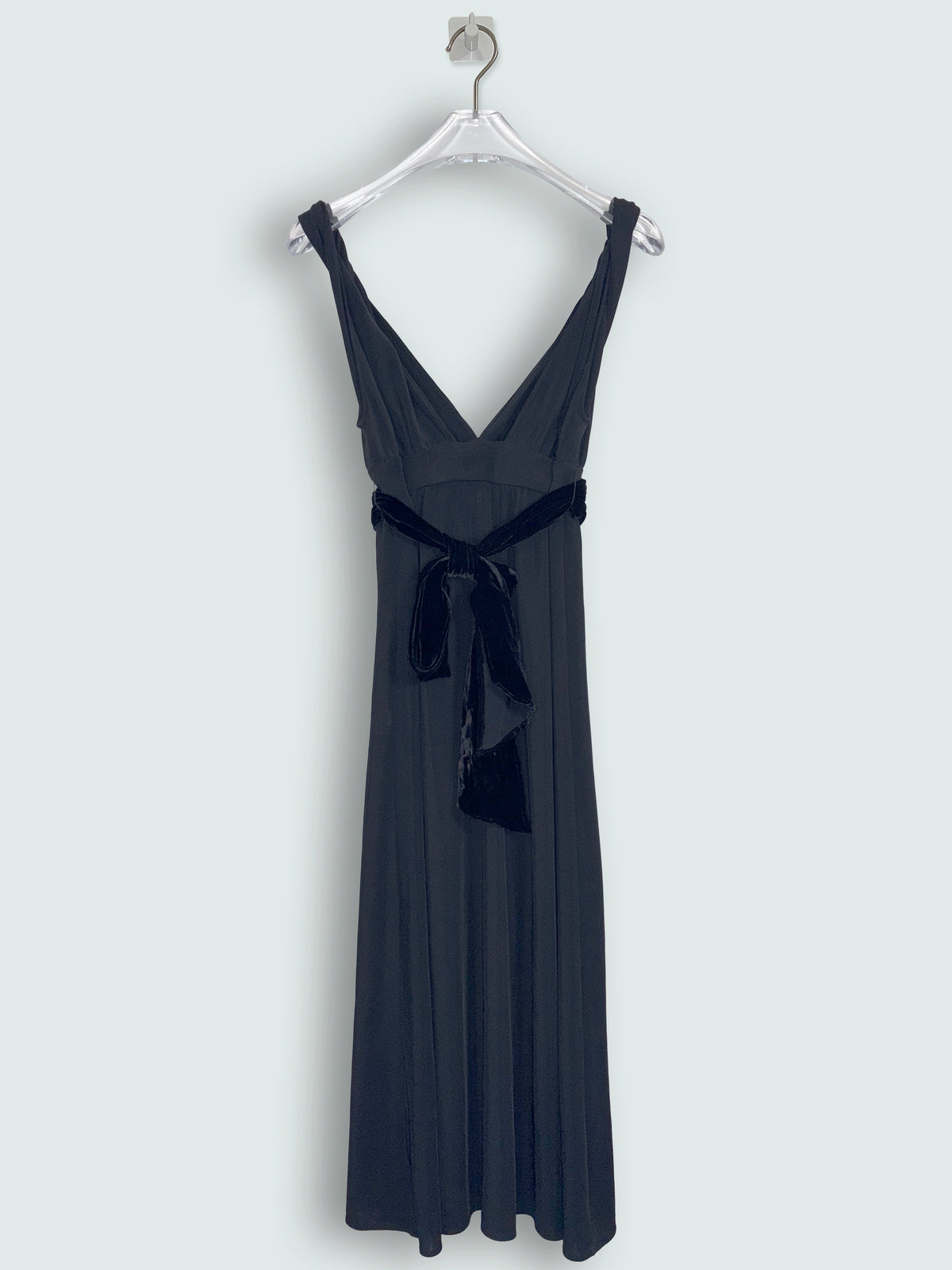 Black Empire Waist V-Neck Dress w/ Twisted Straps | Made in USA | XS