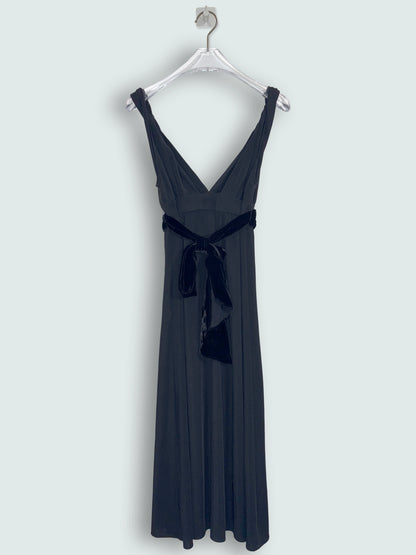 Black Empire Waist V-Neck Dress w/ Twisted Straps | Made in USA | XS