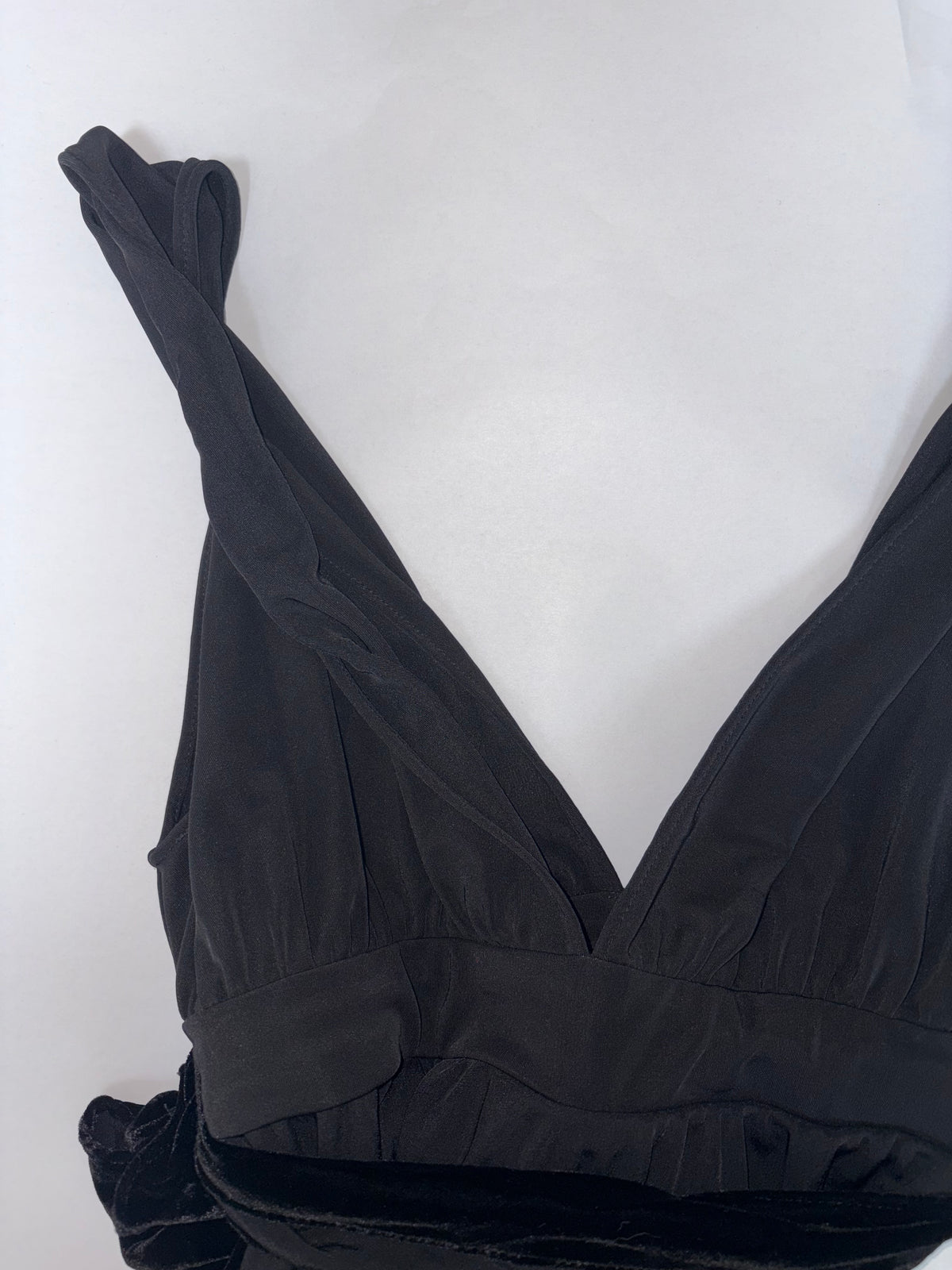 Black Empire Waist V-Neck Dress w/ Twisted Straps | Made in USA | XS