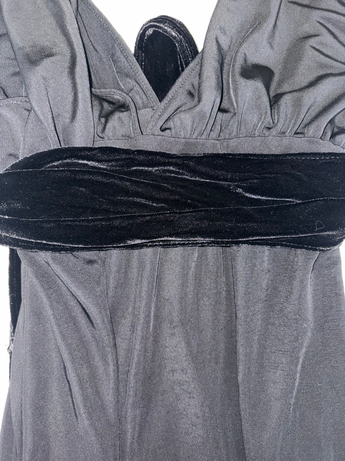 Black Empire Waist V-Neck Dress w/ Twisted Straps | Made in USA | XS