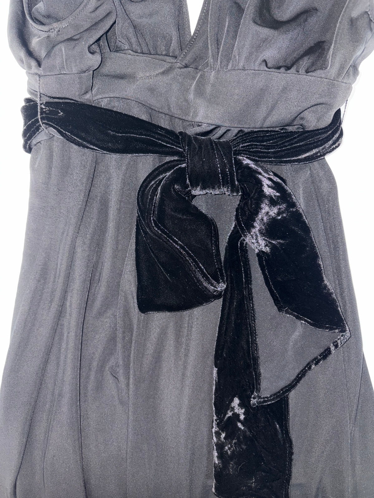 Black Empire Waist V-Neck Dress w/ Twisted Straps | Made in USA | XS