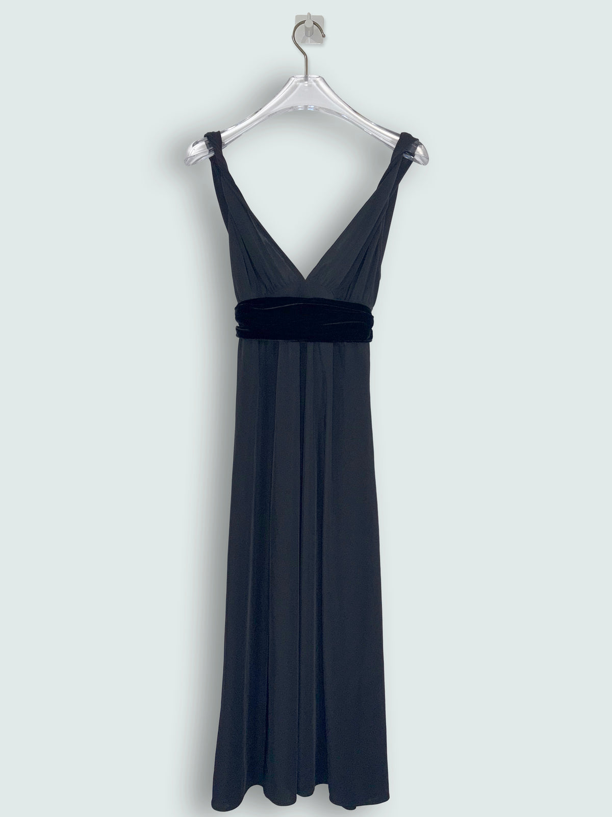 Black Empire Waist V-Neck Dress w/ Twisted Straps | Made in USA | XS