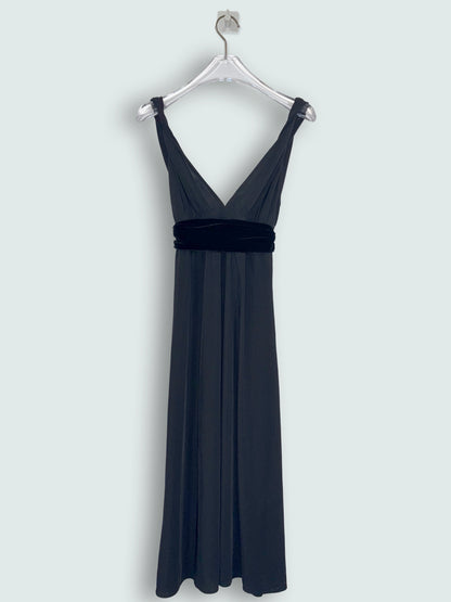 Black Empire Waist V-Neck Dress w/ Twisted Straps | Made in USA | XS