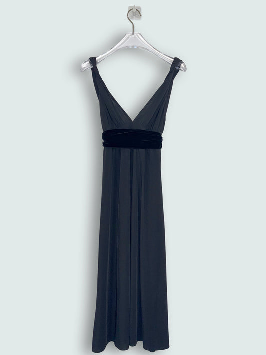 Black Empire Waist V-Neck Dress w/ Twisted Straps | Made in USA | XS
