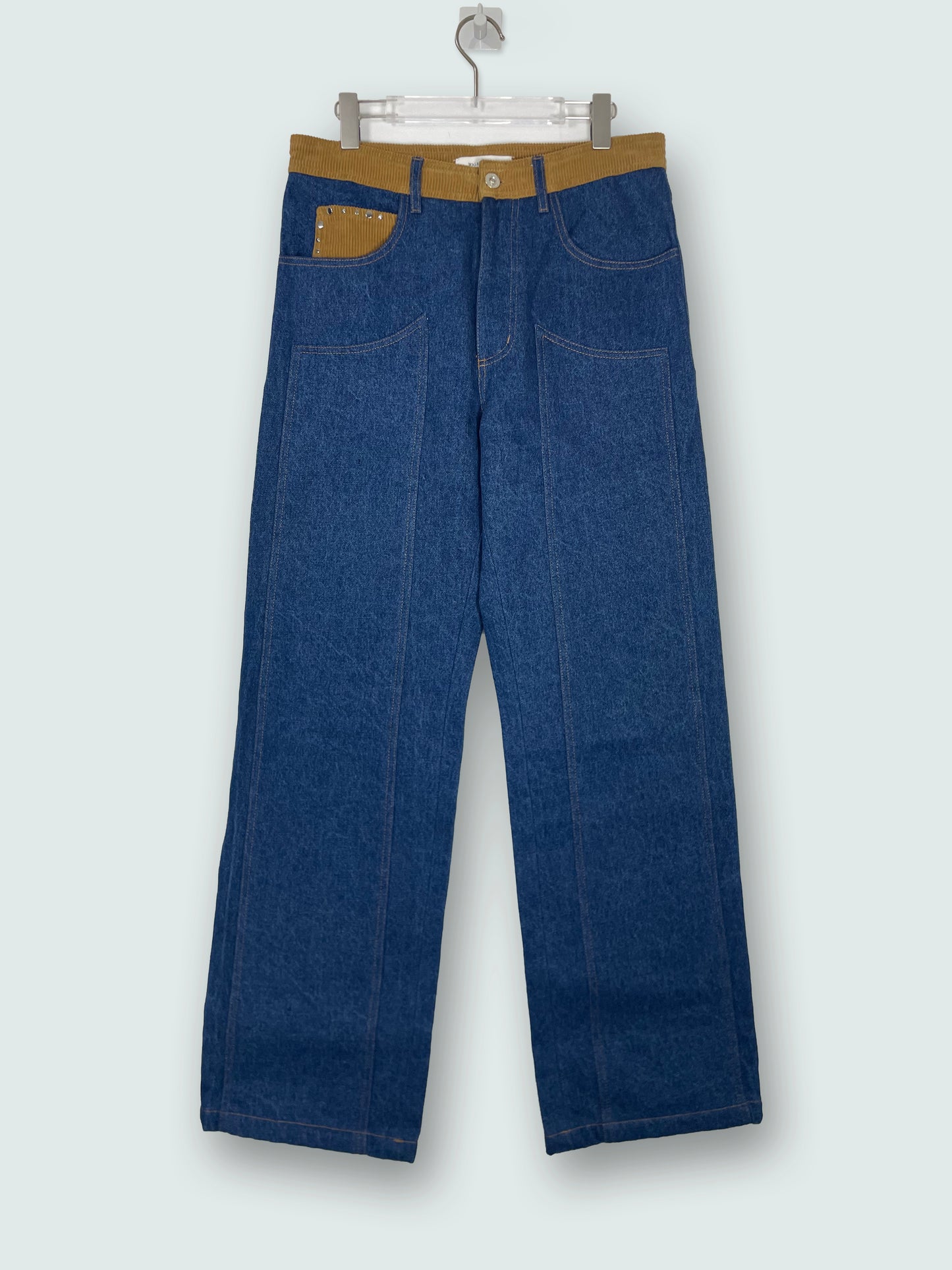 Denim Brown Corduroy Studded Mid-Rise Straight-Leg Jeans | Sz 30