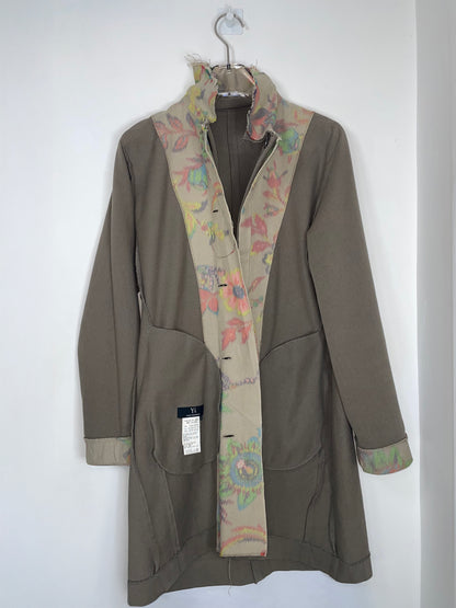 Floral Jacquard Cotton Frayed Jacket Brown | Sz 3 ~ XS-M
