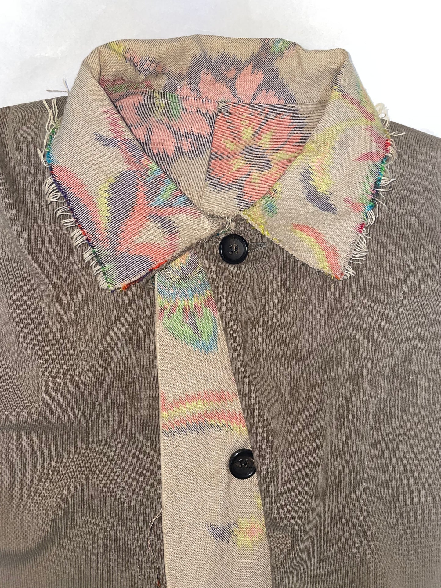 Floral Jacquard Cotton Frayed Jacket Brown | Sz 3 ~ XS-M