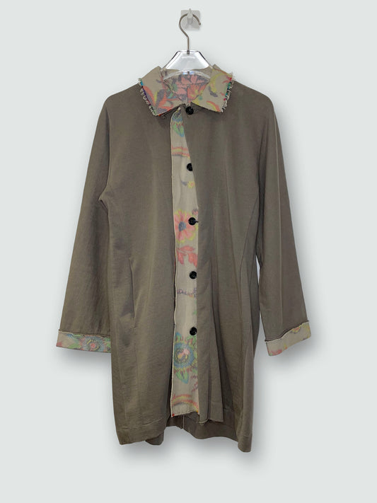 Floral Jacquard Cotton Frayed Jacket Brown | Sz 3 ~ XS-M
