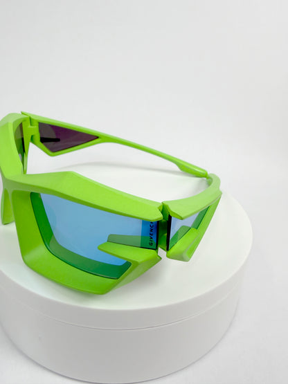 Futuristic Geometric Matte Green w/ Blue Mirror Lenses | Sz 69-17-140