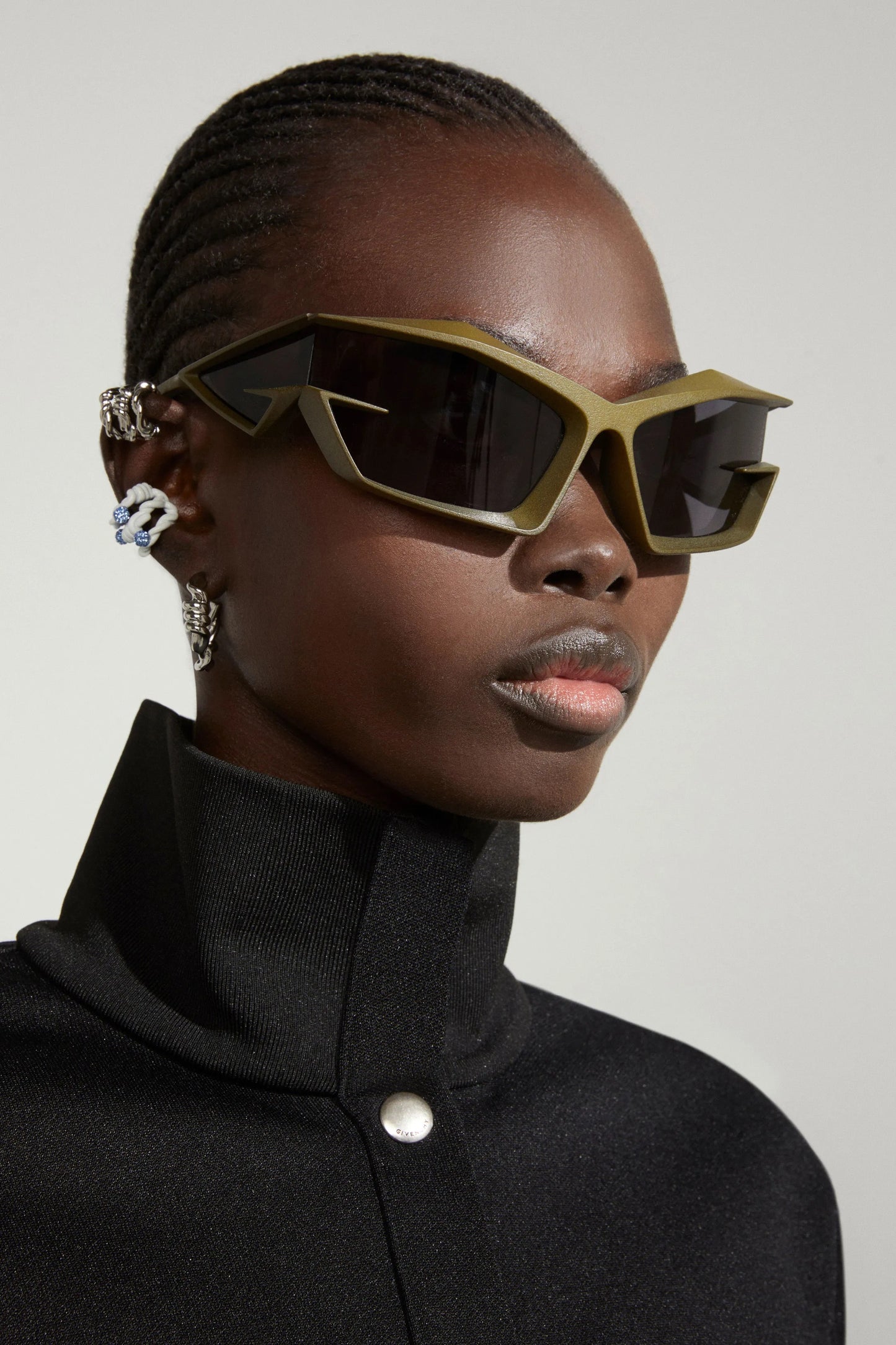 Futuristic Geometric Matte Green w/ Blue Mirror Lenses | Sz 69-17-140