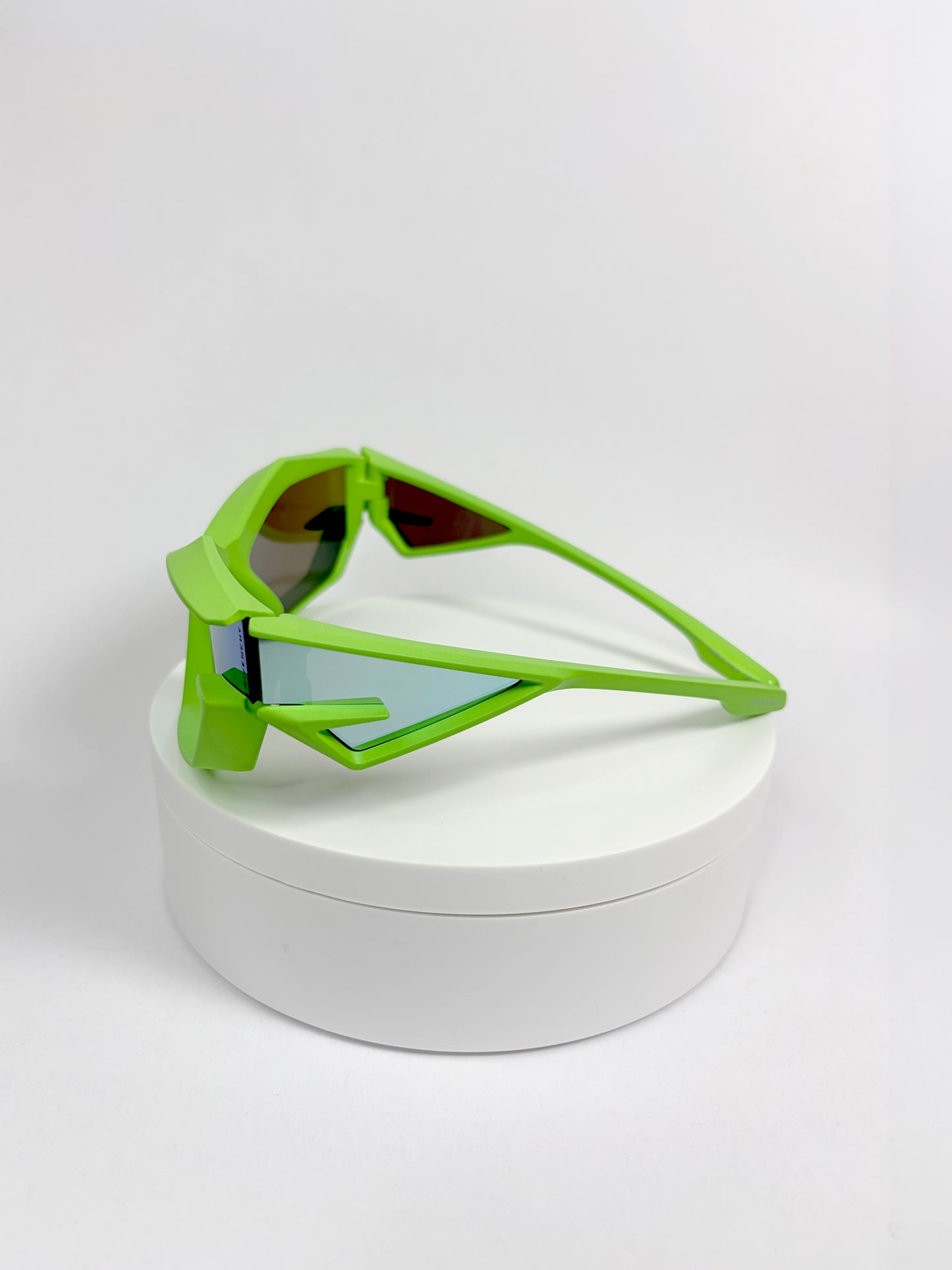 Futuristic Geometric Matte Green w/ Blue Mirror Lenses | Sz 69-17-140