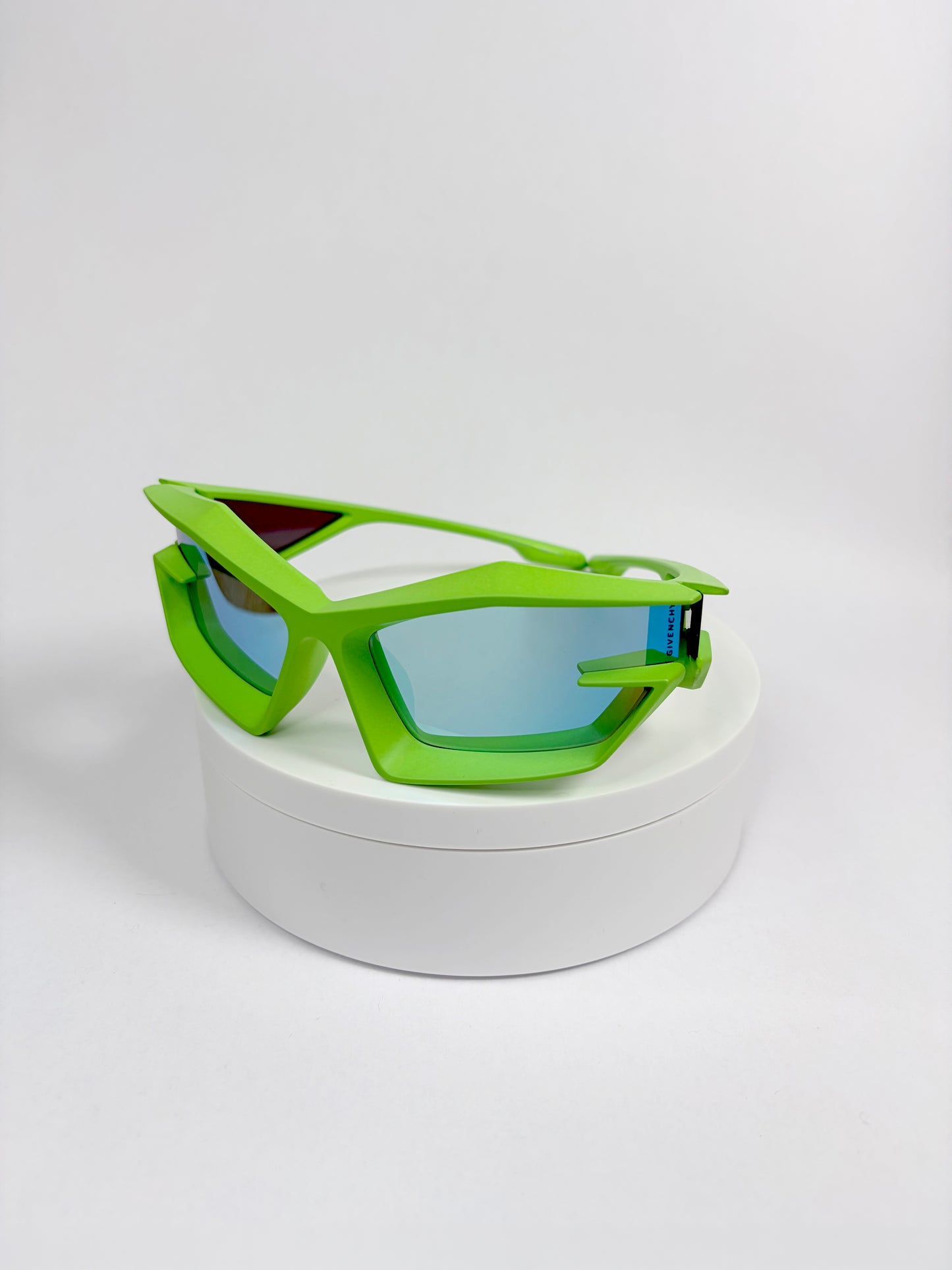 Futuristic Geometric Matte Green w/ Blue Mirror Lenses | Sz 69-17-140