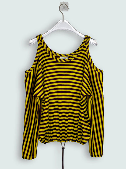 Yellow & Brown Stripe Top Metal Drawstring | Sz XS