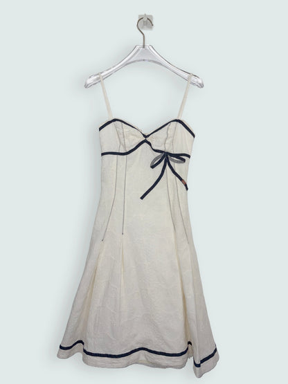 Vintage Y2K White Cotton Black Bow Trim Sun Dress Italy | Sz XSmall