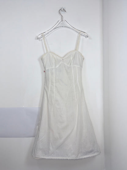 Vintage Y2K White Cotton Black Bow Trim Sun Dress Italy | Sz XSmall