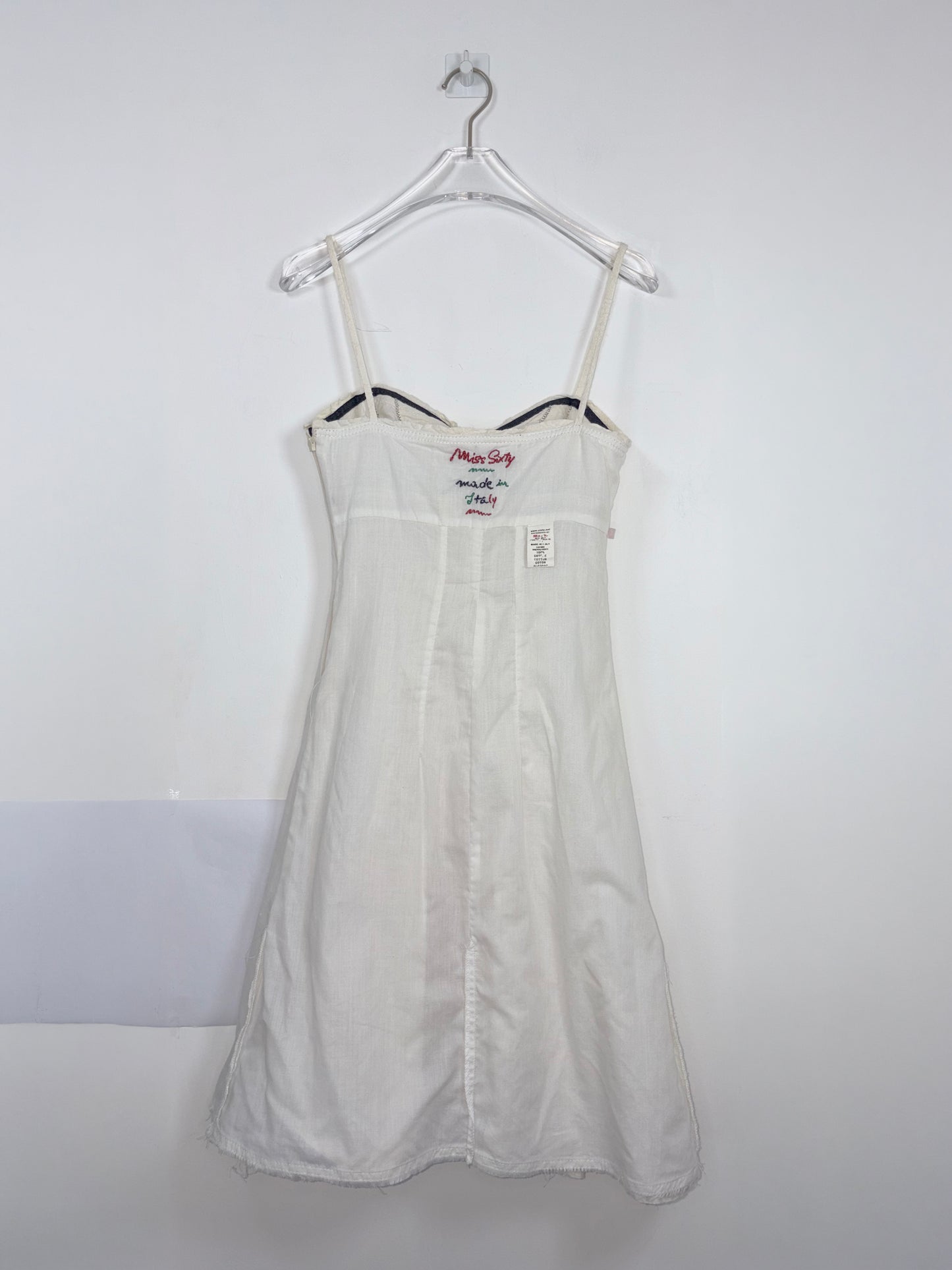 Vintage Y2K White Cotton Black Bow Trim Sun Dress Italy | Sz XSmall