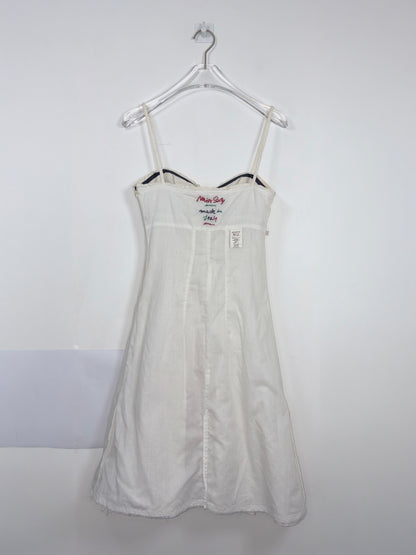 Vintage Y2K White Cotton Black Bow Trim Sun Dress Italy | Sz XSmall