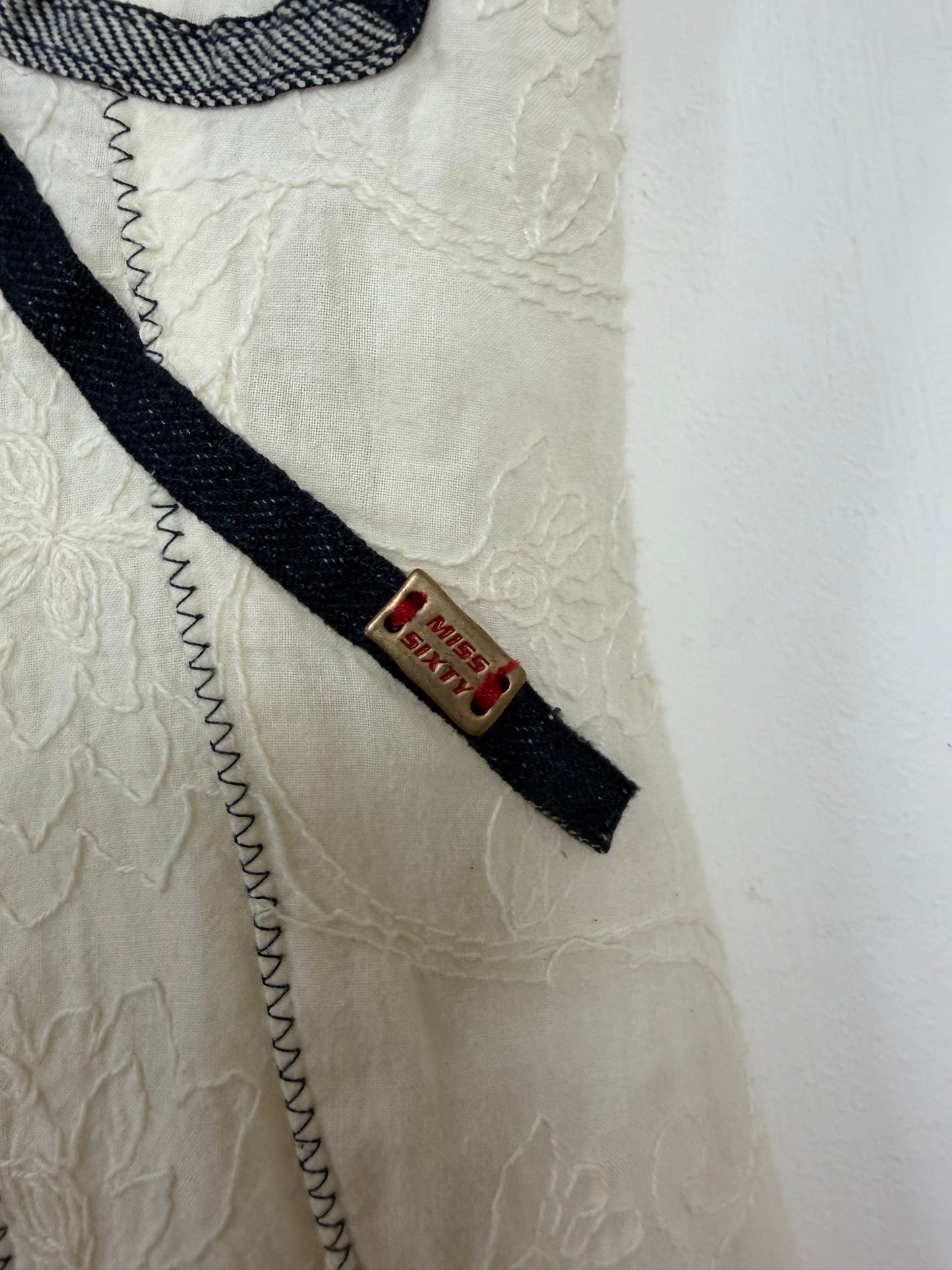 Vintage Y2K White Cotton Black Bow Trim Sun Dress Italy | Sz XSmall