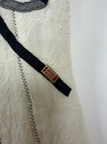 Vintage Y2K White Cotton Black Bow Trim Sun Dress Italy | Sz XSmall