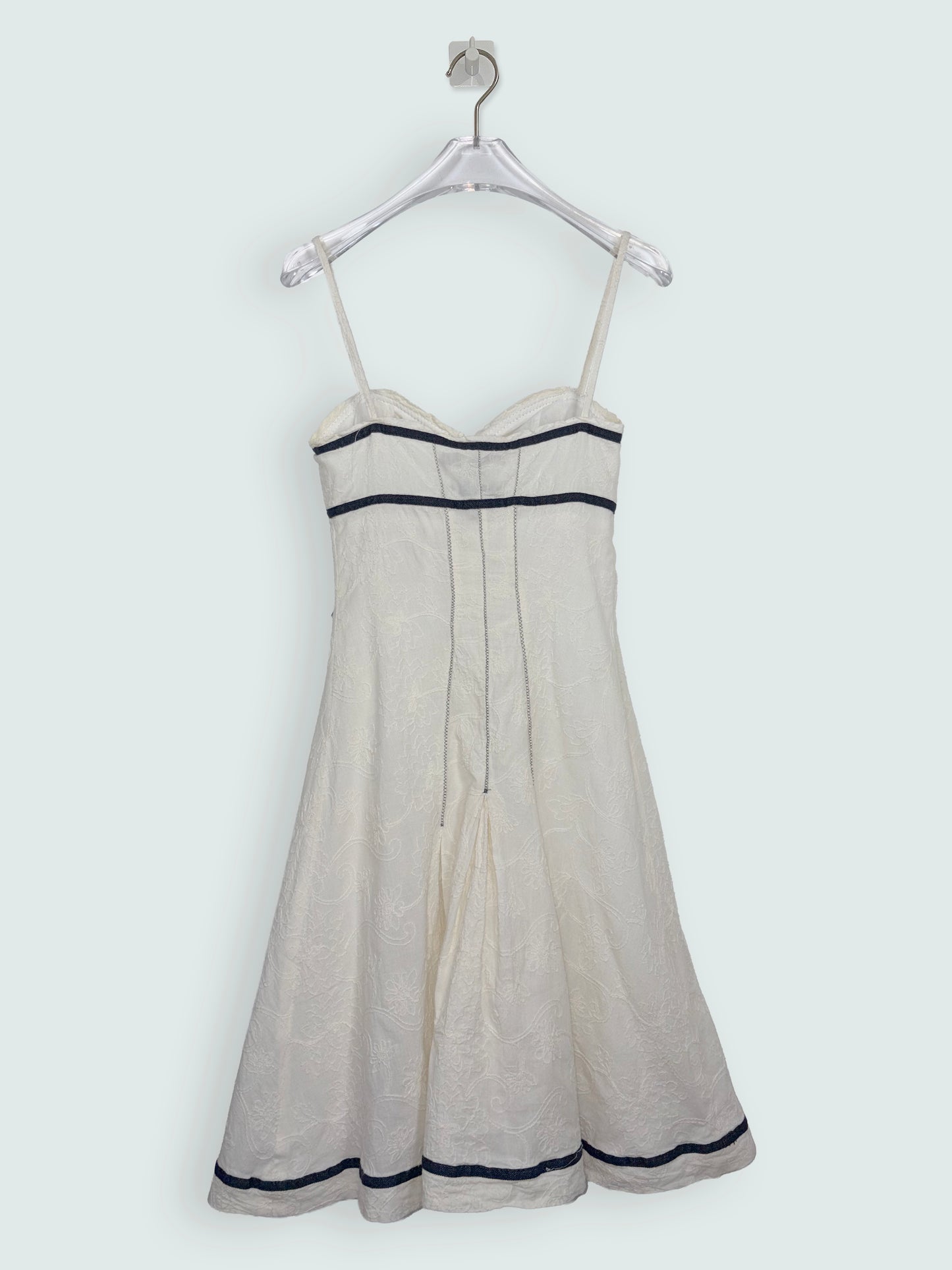 Vintage Y2K White Cotton Black Bow Trim Sun Dress Italy | Sz XSmall