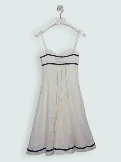 Vintage Y2K White Cotton Black Bow Trim Sun Dress Italy | Sz XSmall